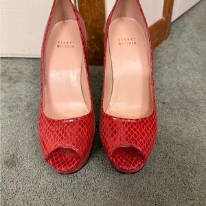 Ladies Stuart Weitzman Platform Snake Print Heels, EUC
